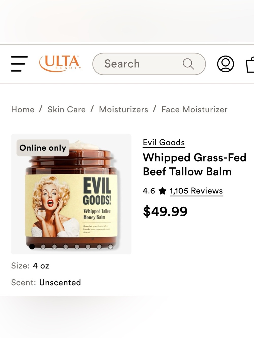 Evil Goods! Whipped Tallow Manuka Honey Sensitive Skin Care Balm. Highly Rated.
